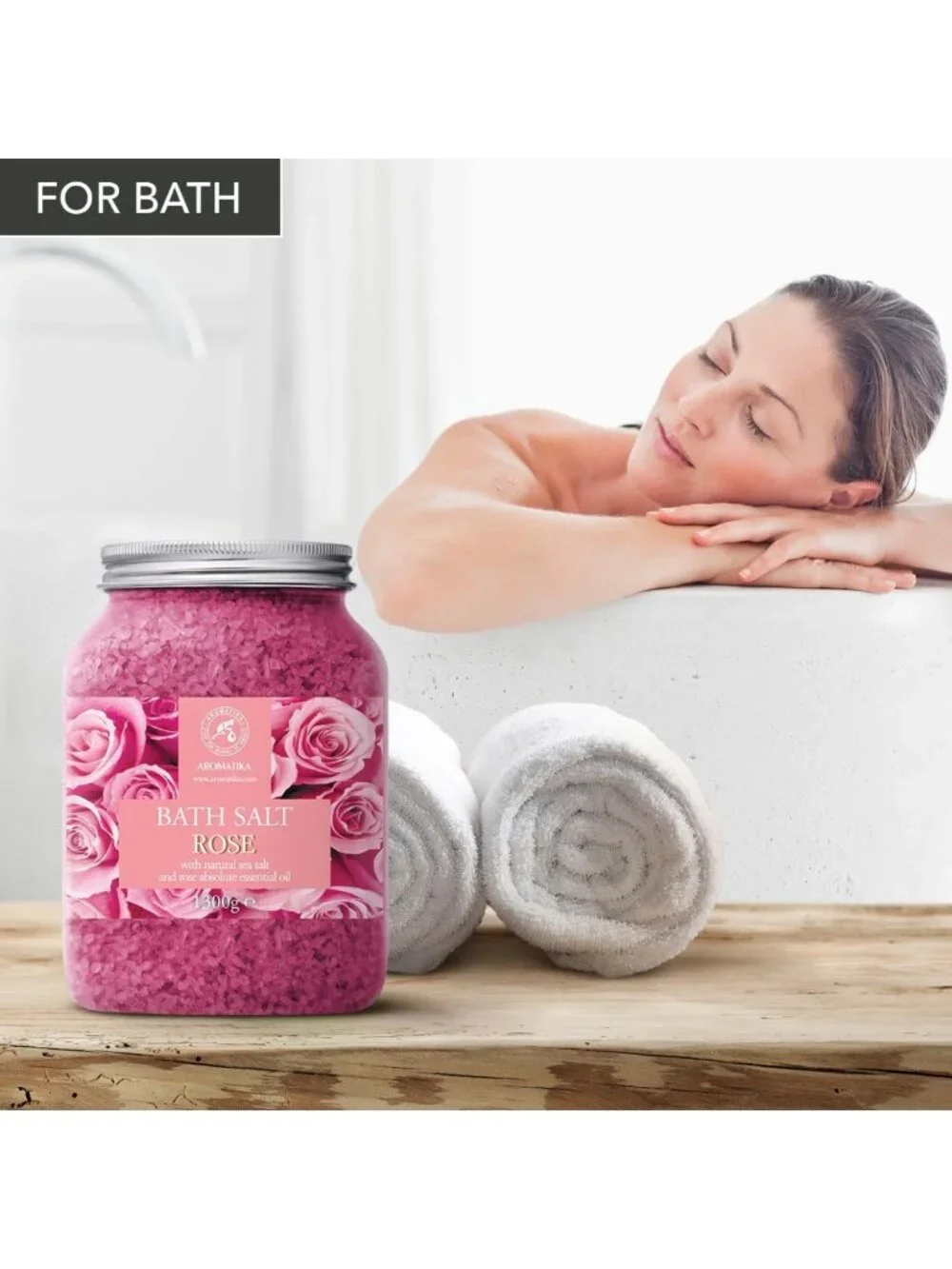 Natural Rose Bath Salts 46 Oz – Spa Essential with Rosewood Oil & Skin Care